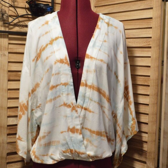 Young Fabulous Broke M Goldish Brown Tie Dye Crossover Front Top - Picture 1 of 8